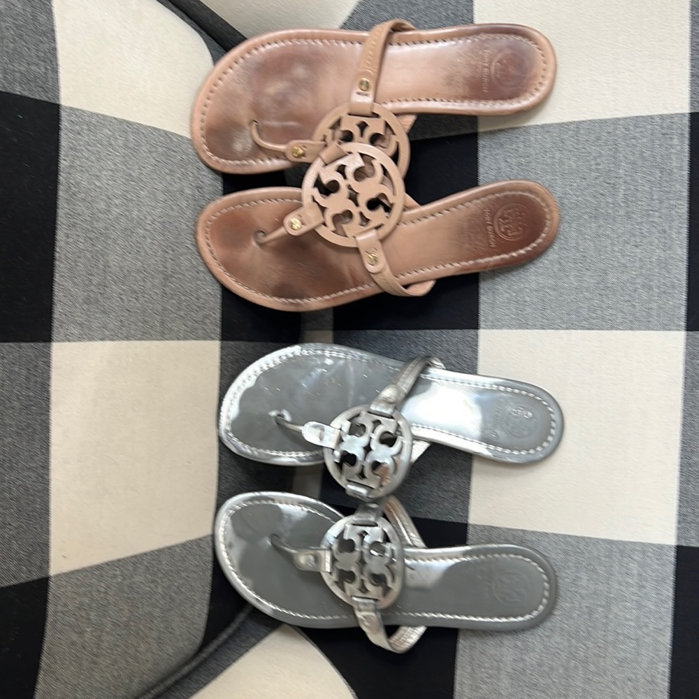 2 pairs of gently used Tory Burch miller sandals in size 9 lots of life left